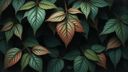 Detaillierte Herbstblätter in warmen Farben auf rustikalem, dunklem Untergrund – ideal für Scrapbooking, Basteln und herbstliche Dekoration.