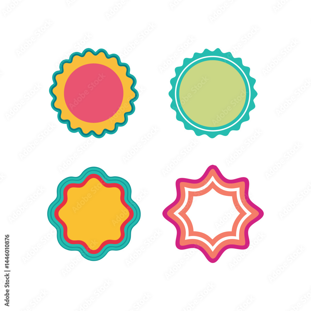 Poster wavy zigzag frames and groovy scalloped shapes – abstract kids graphic set with oval, round and rect