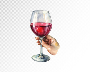 Wine glass in hand. Watercolor style. Vector