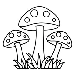 Illustration of Three Mushrooms in a Forest Setting for Coloring Activities