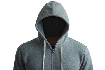 Anonymous Figure in Grey Hoodie Hidden Identity Mysterious Neutral Background Simple Composition