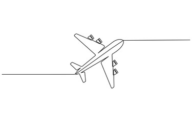 Continuous one line drawing airplane. vehicle concept. Single line draw design graphic vector illustration, with transparent background.