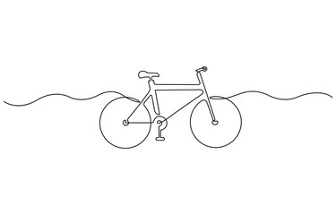 Bicycle in continuous line drawing. Minimalist design representing cycling, transportation, and an active lifestyle, bike single line art illustration. Editable vector.