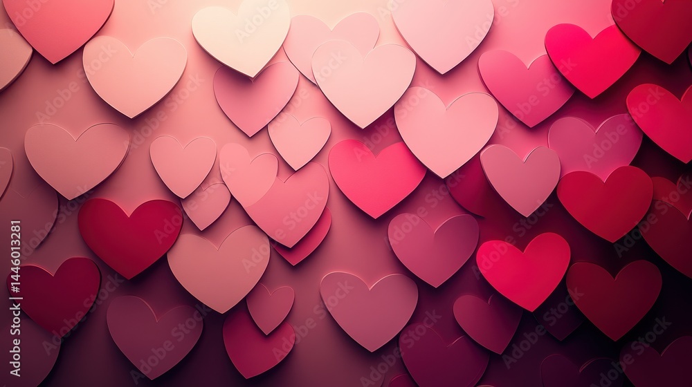 Poster colorful geometric hearts create a visually appealing display against a textured background, enhanci