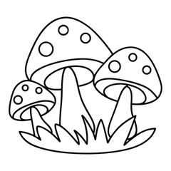 Illustration of Three Mushrooms in a Forest Setting for Coloring Activities