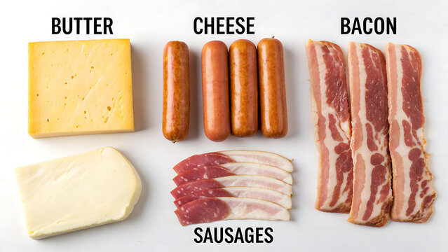 Butter Cheese Red Meat Saturated Fat Examples Illustration for Food Packaging Design