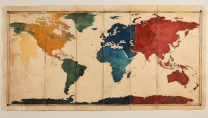 Vintage world map, segmented by color