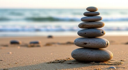 zen stones on the beach