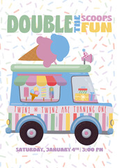 Twin Birthday Invitation &ndash; Ice Cream Truck