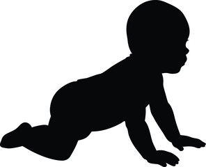 silhouette of a baby crawling on white background  