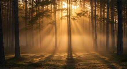 rays of autumn light through the woods