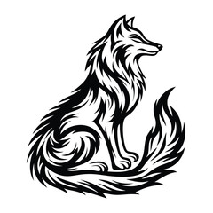 Stylized Black and White Fox Silhouette With Detailed Furry Texture