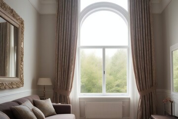 Fototapeta premium Arched window with flowery