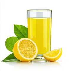 Lemon juice with lemon fruit on white background