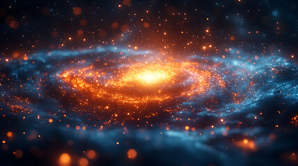 Fototapeta premium Stunning abstract image of a swirling galaxy, rendered in vibrant orange and blue hues.