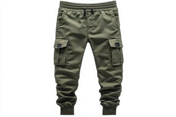 Stylish olive green cargo pants perfect for casual wear Elastic waistband cuffed bottoms