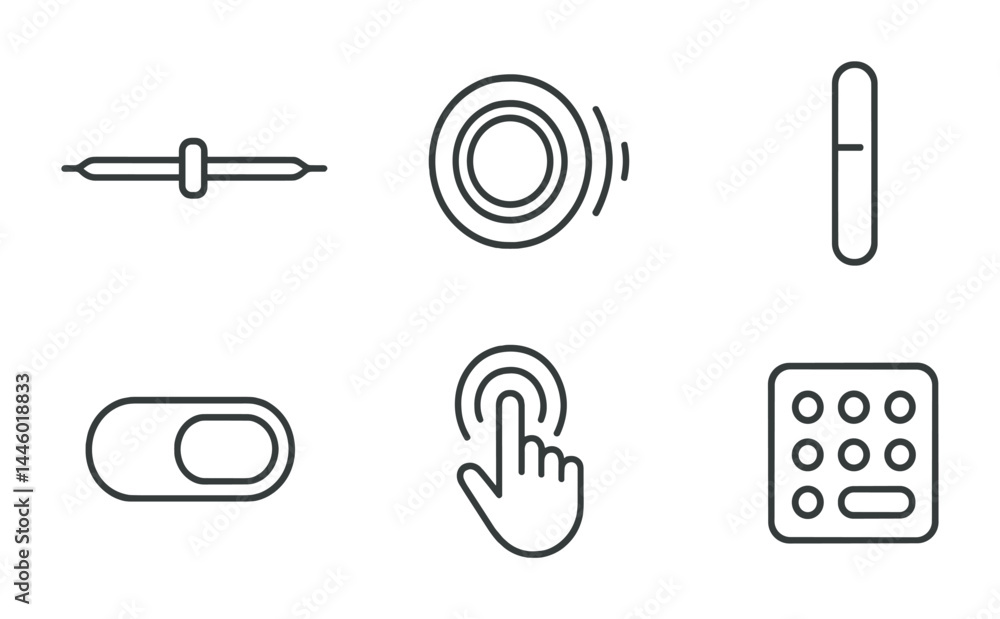 Poster technology line icons set – linear style for digital interface, web development, and system control: