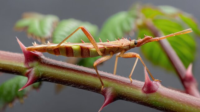 Stilt Bug on Thorny Stem: Nature's Armor