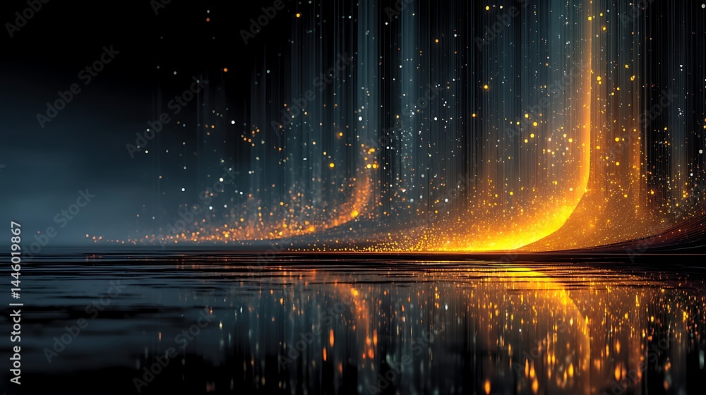 Aufkleber abstract luminous waterfall design featuring reflective surface with falling particles