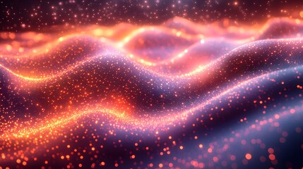 Obraz premium Luminous undulating surface with glowing particles evoking cosmic energy, soft light and vibrant colors on a transparent background, PNG image, PNG file.