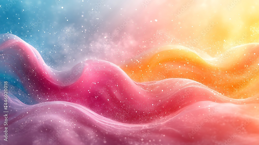 Sticker abstract colorful waves with sparkling dust