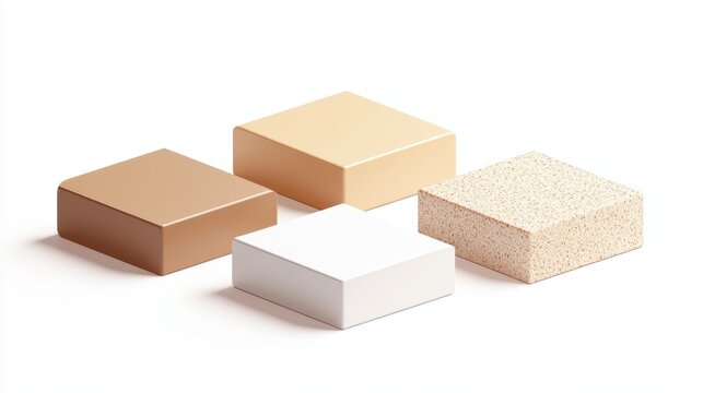 Four neutral-toned square blocks on white background.