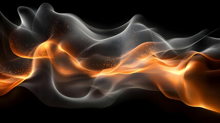 Fototapeta premium Abstract Glowing Orange and Gray Waves on Black Background