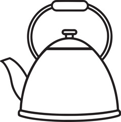 tea kettle line art, black outline, vector and illustration, coloring book page line art drawing