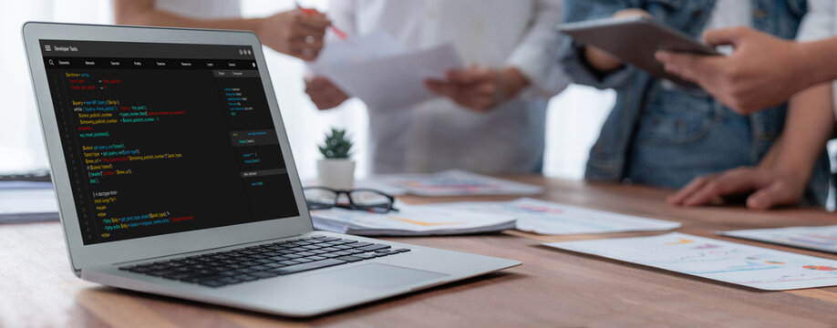 Software development programming on computer screen for brisk application and program coding