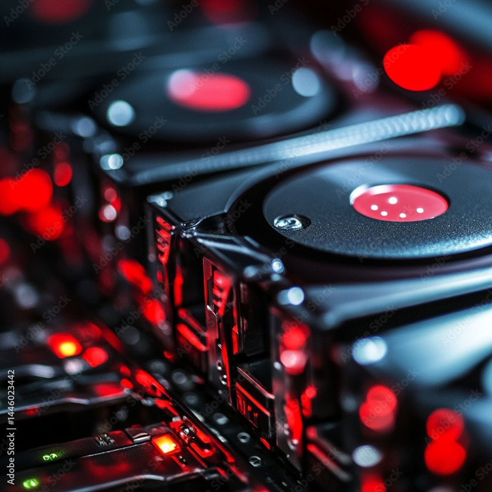 Aufkleber advanced technology server rack closeup red lights powerful hardware data center network digital