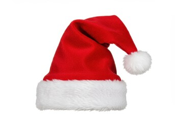 Classic santa hat with white trim and pom pom on a white background