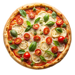 Delicious Margherita Pizza Recipe Ingredients Homemade Italian Food Restaurant Style isolated on transparent background
