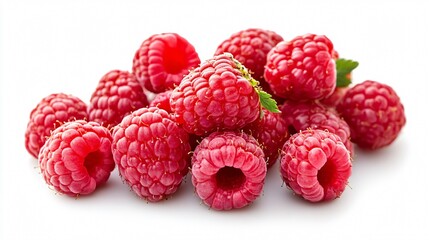 Vibrant Ripe Raspberry Group Isolated on White Background