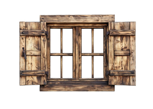 Fototapeta An old wooden window with shutters, isolated on Png Format and Transparent Background