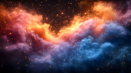 Fototapeta premium Cosmic Nebula with Orange Pink and Blue Clouds