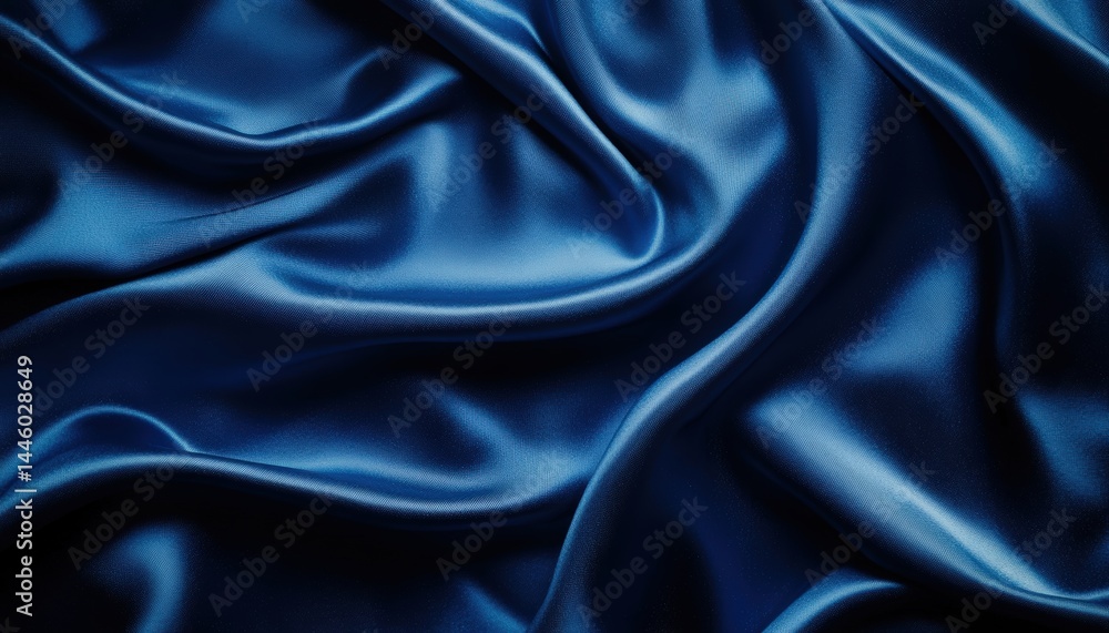 Aufkleber Luxurious deep blue fabric draping gracefully with soft folds showcasing its smooth texture and rich color in an elegant display