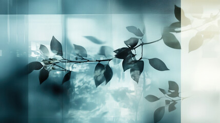 Delicate plant branch in soft teal and gray tones
