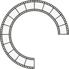 Fototapeta premium Circle path made of movie film tape with a section removed from its edge, creating an open frame.