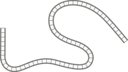 Fototapeta premium A curved line path with a sinuous, wavy design, containing negative film squares, resembling a classic film strip.