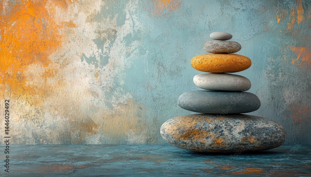 Aufkleber balanced arrangement of smooth stones on a textured surface representing tranquility and mindfulness