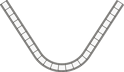 Curved-edge film strip with film perforations.