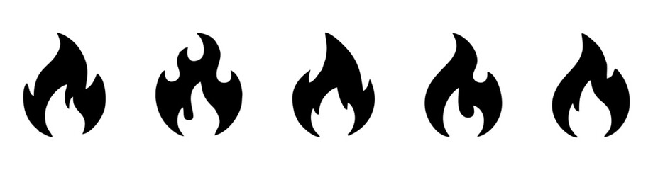 Fire icon collection. Fire flame symbol. Bonfire silhouette logotype. Flames symbols set flat style - stock vector.