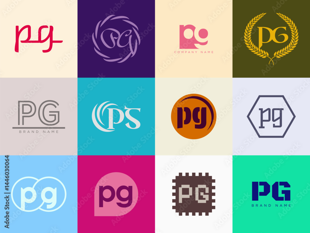 Fototapete pg logo company template. letter p and g logotype. set different classic serif lettering and modern 