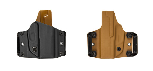Tactical pistol holster front and back view for right-handed draw
