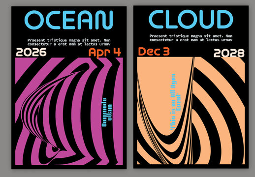 Flyer A4 Striped Abstract Futuristic Shape Bright Colored With Black