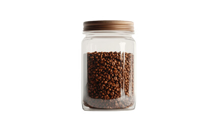 A glass jar filled with coffee beans.