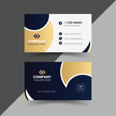 Modern, creative, and simple double-sided landscape orientation clean vector corporate business card template with stylish black and golden colour for business and personal use illustration design