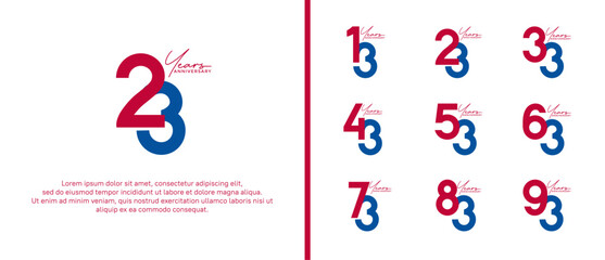 set of anniversary logo flat red and blue color on white background for celebration moment