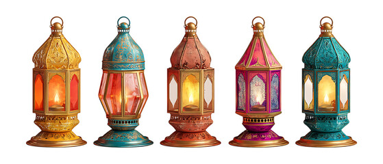 Pack of Lanterns Against Transparent Background for Holiday Design, Decorative Projects, or Lighting Concepts