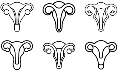 Minimal Uterus Line Art Icons Set for Reproductive Health and Feminine Anatomy